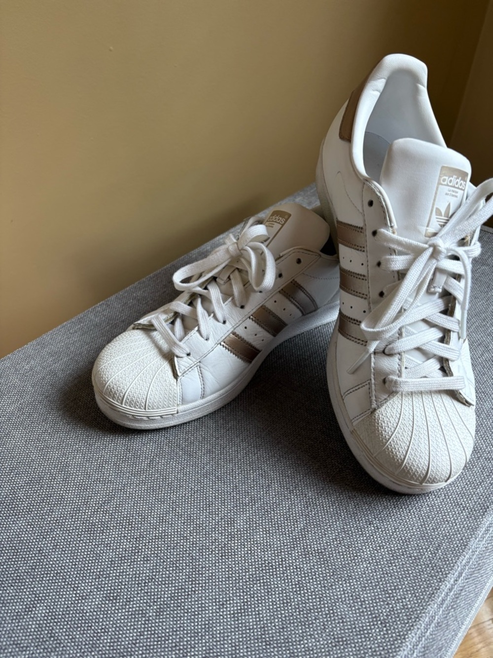 adidas superstar White Sneakers with Beige Metallic Stripes